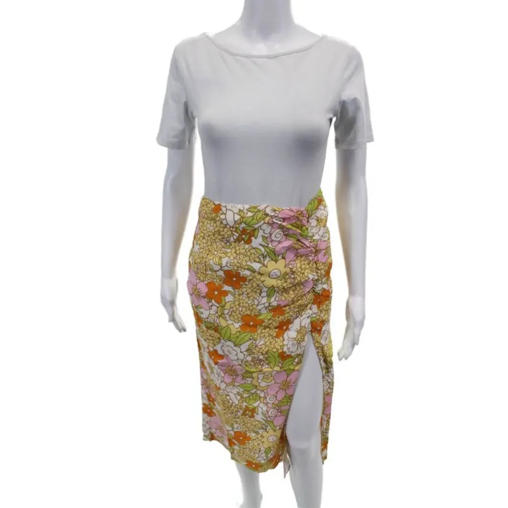 Rahi Womens Floral Casual Zippered Lined Midi Skirt Multicolor Size S
